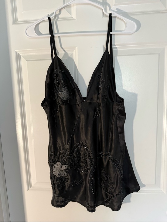 Carlings Tops - Vintage Carlings Black Satin Intricate Beaded Floral Camisole Goth Fairy Size 42